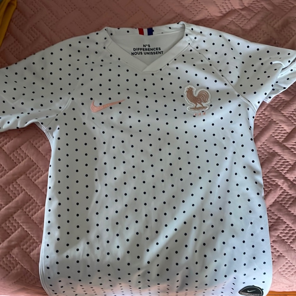 Mike DriFit Soccer jersey. White with blue dots.